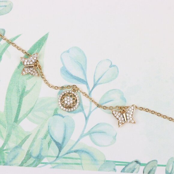 "Dainty Rose Gold Butterfly & Floral Charm Bracelet, XPBL0761 - Picture 2 of 12